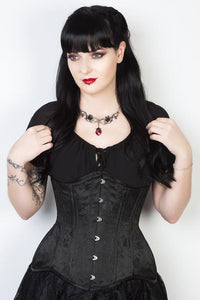black_floral_damask_waist_training_corsets_the_corset_lady