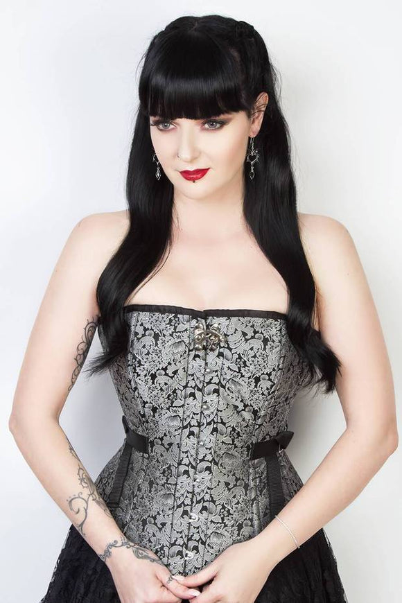 Black Brocade Fan Lace Corset - TheCorsetLady